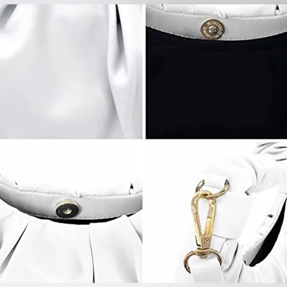 🔥NWT🔥 Vegan Leather Scrunch Handle Hobo Mini Tote/Crossbody in Chic White - Picture 4 of 14